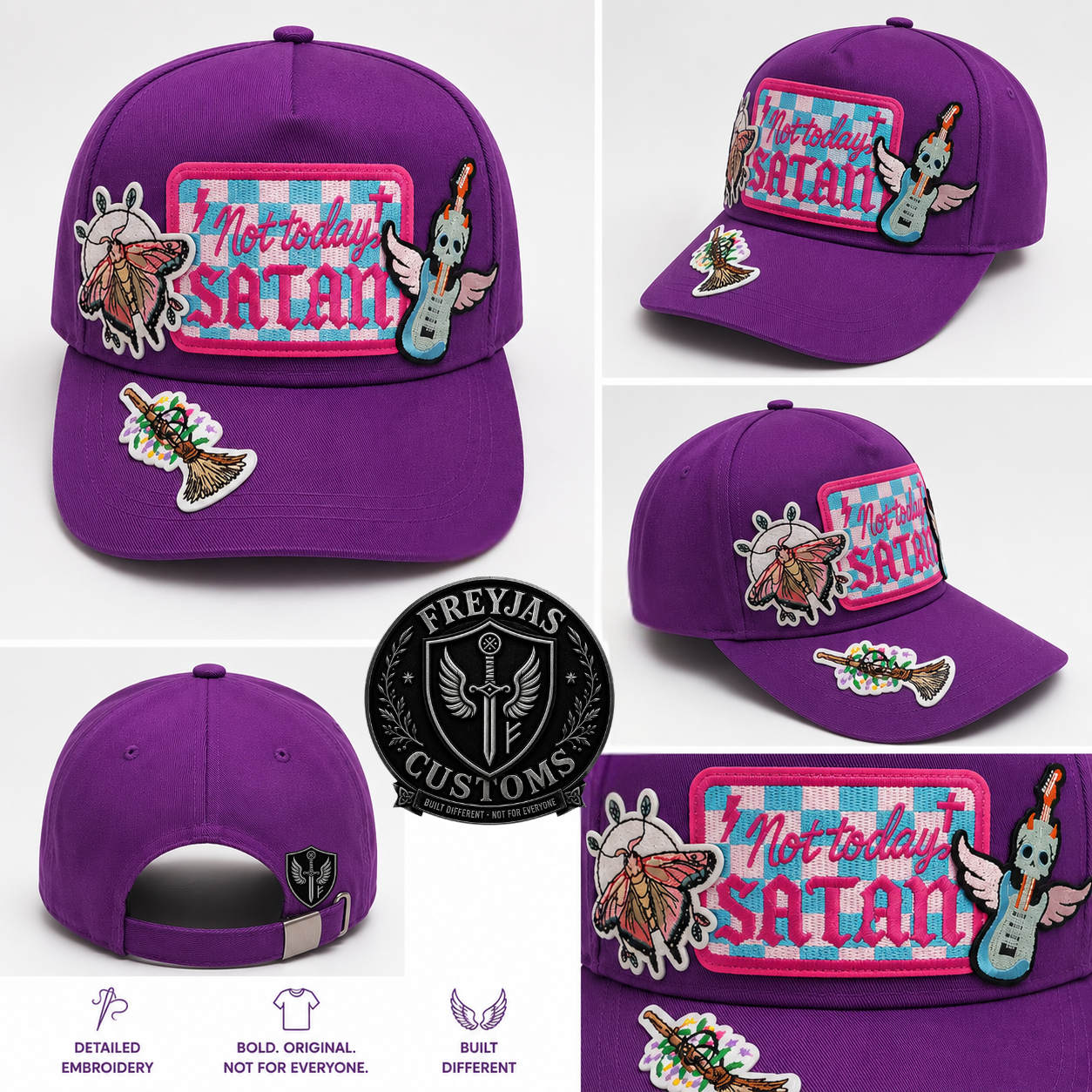 Not Today Satan Custom Embroidered Hat – Bold Viking Graphic Purple Cap