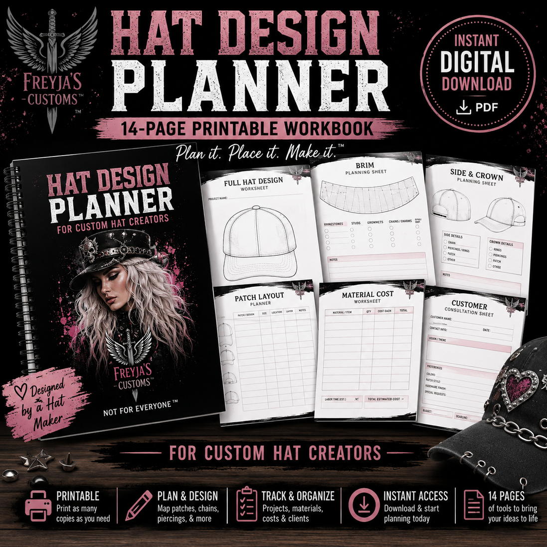 Hat Design Planner for Custom Hat Creators | 14-Page Printable Workbook