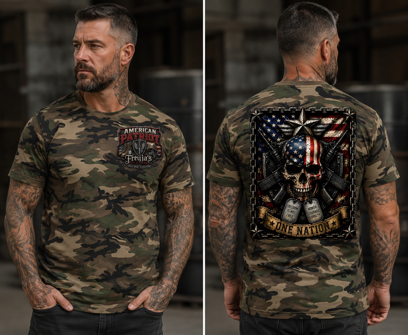 ONE NATION Camo Graphic T-Shirt – Patriotic Viking Tee