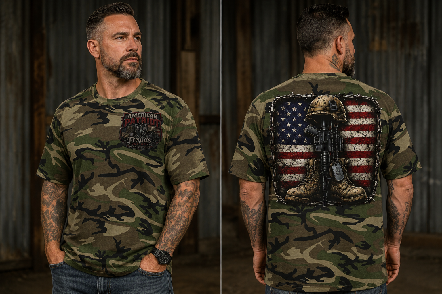 Patriots Stand Patriotic Camo Graphic T-Shirt – Viking Patriot Camo Tee