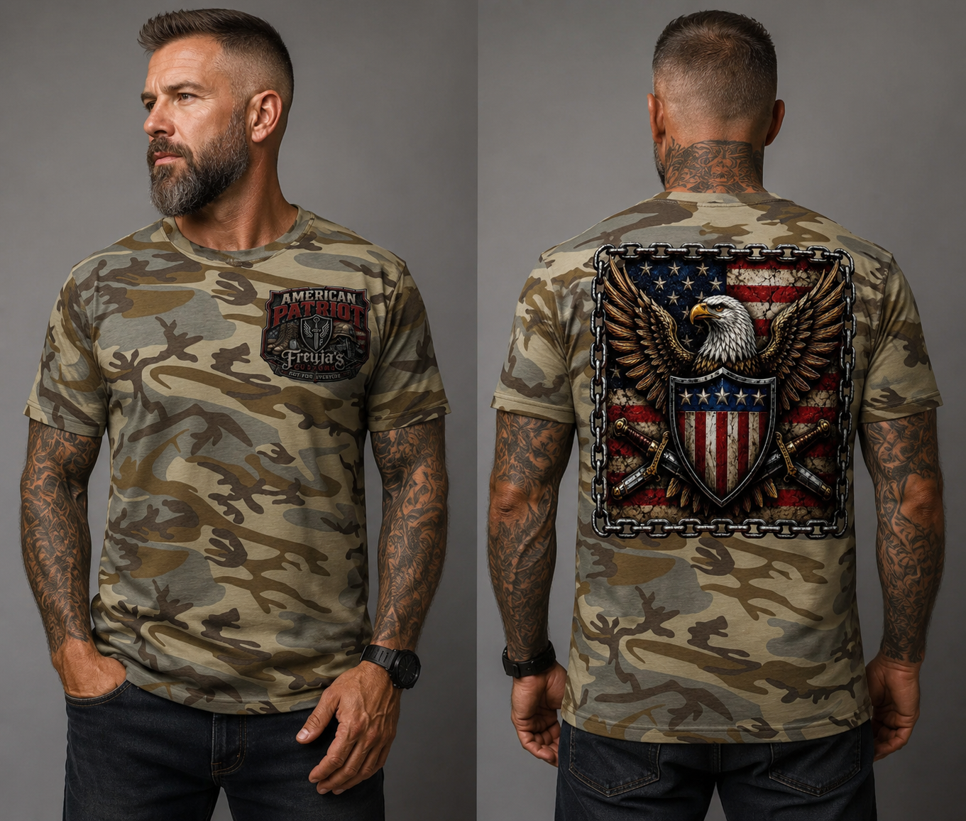 Wings of Freedom Patriotic Camo Graphic T-Shirt – American Eagle Viking Camo Tee