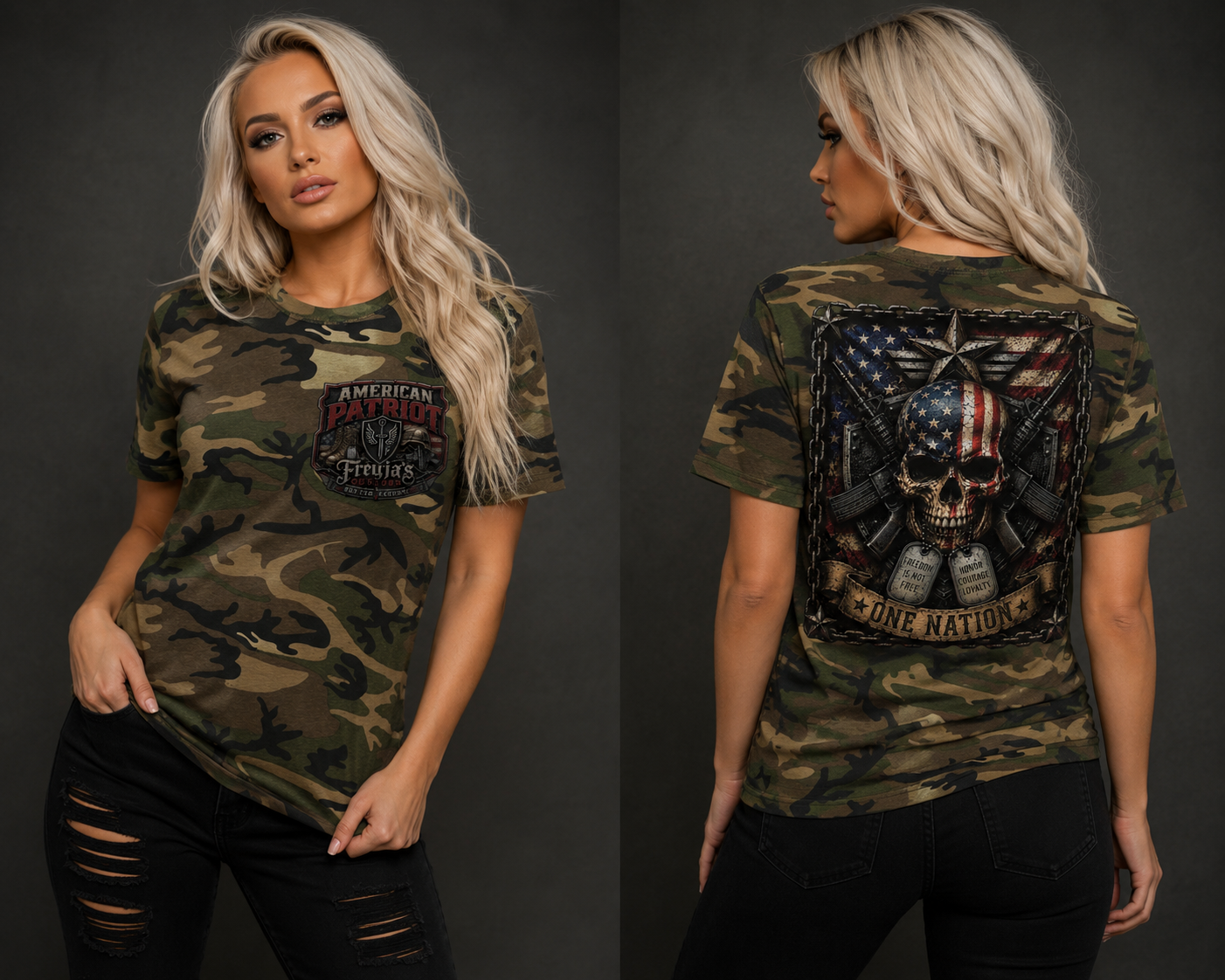 ONE NATION Camo Graphic T-Shirt – Patriotic Viking Tee