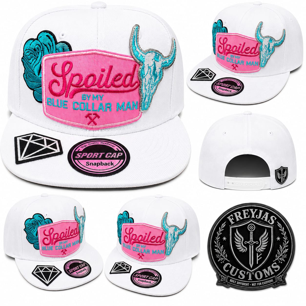 Spoiled by My Blue Collar Man Custom Snapback Hat – Country Viking Graphic Cap
